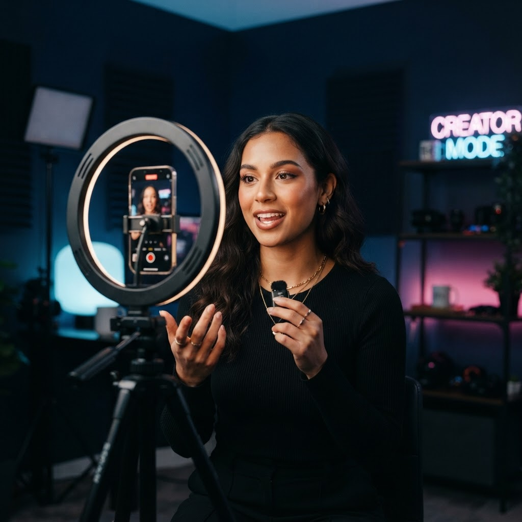 Content creator filming short-form video in a studio